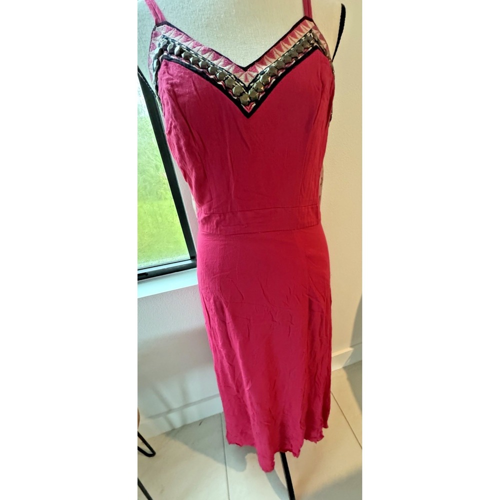 Marineblu Hot Pink Sexy Island Halter Dress Medium  V-Neck Beach Vacation